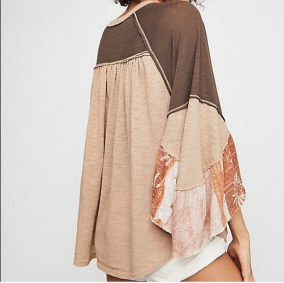 We The Free Friday Fever mixed media Top boho dolman sleeves oversized - Picture 2 of 10